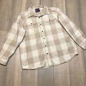 Carhartt Shirt Mens Size 2XL Flannel Plaid Loose Fit Heavyweight Long Sleeve Tan